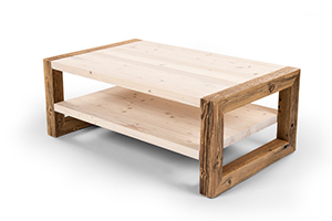 Coffee table with shelf made from reclaimed wood